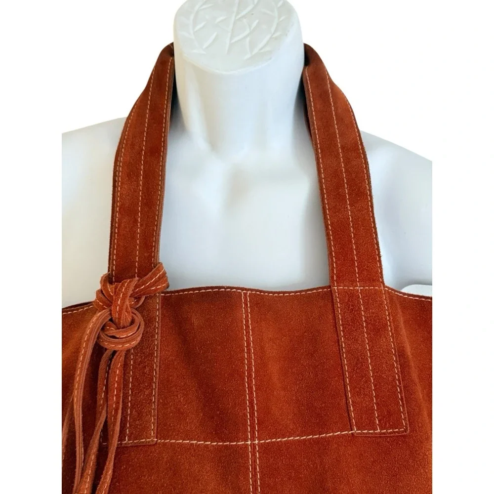 Leather Suede Brown Cognac Purse‎ Bag Boho Bohemian Stitching Key Strap Lining